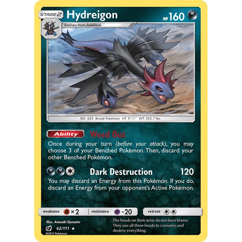 Hydreigon (62/111) (Cracked Ice Holo) (Theme Deck Exclusive) [Sun & Moon: Crimson Invasion]