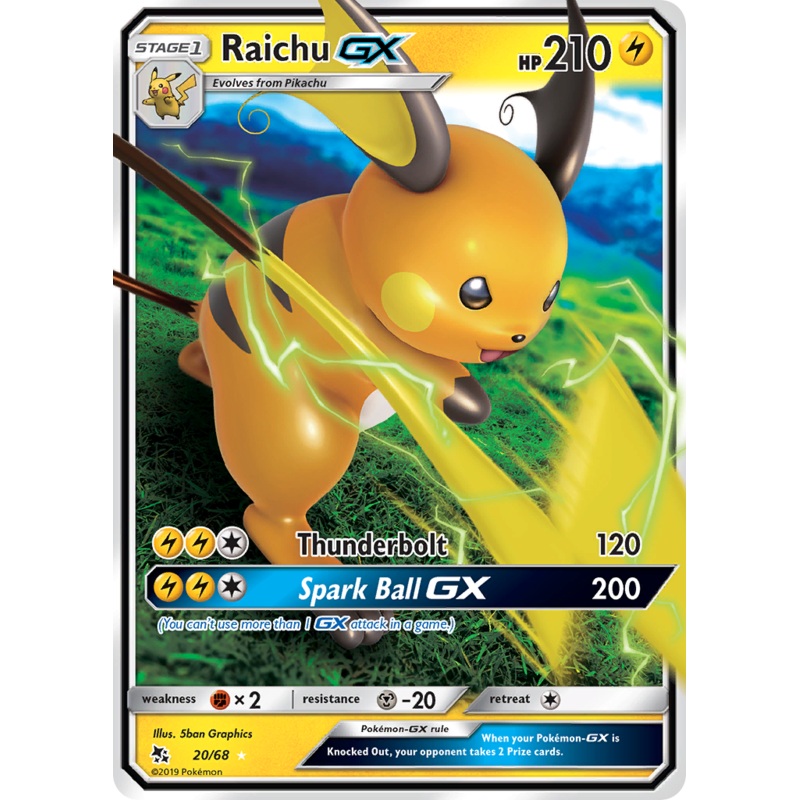 Raichu GX (20/68) [Sun & Moon: Hidden Fates]