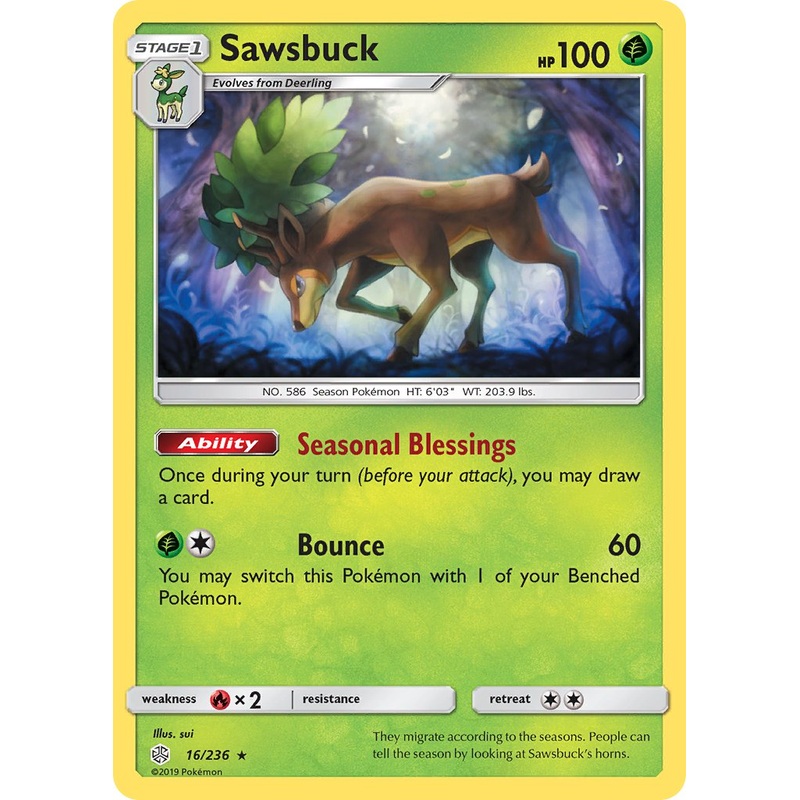 Sawsbuck (16/236) (Prerelease Kit Exclusive) (Theme Deck Exclusive) [Sun & Moon: Cosmic Eclipse]