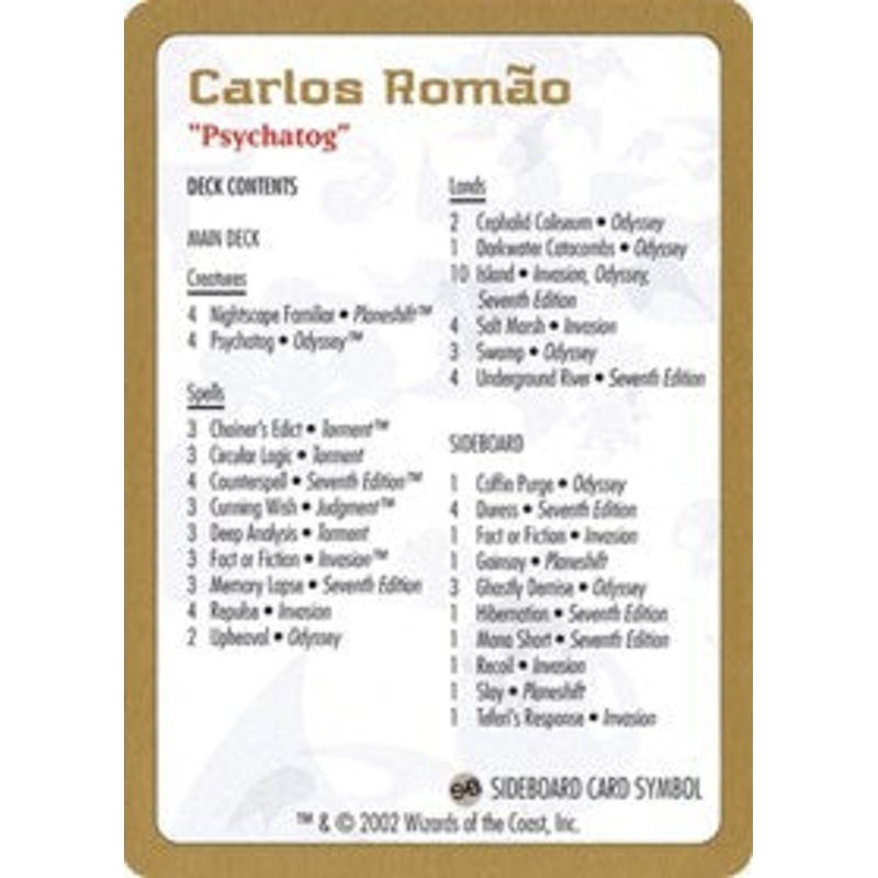 2002 Carlos Romao Decklist Card [World Championship Decks]