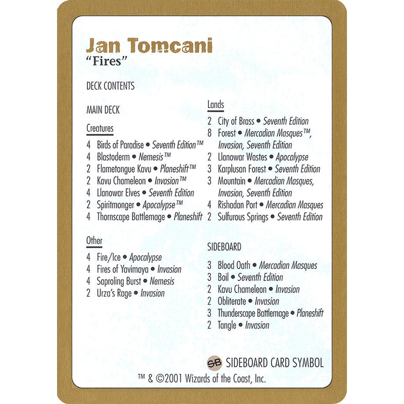 Jan Tomcani Decklist [World Championship Decks 2001]
