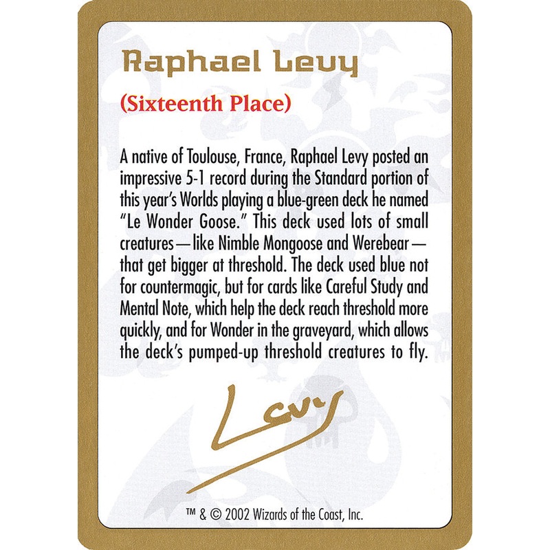 Raphael Levy Bio [World Championship Decks 2002]