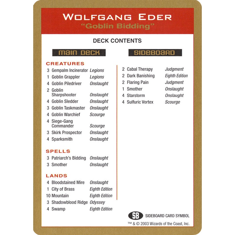 Wolfgang Eder Decklist [World Championship Decks 2003]