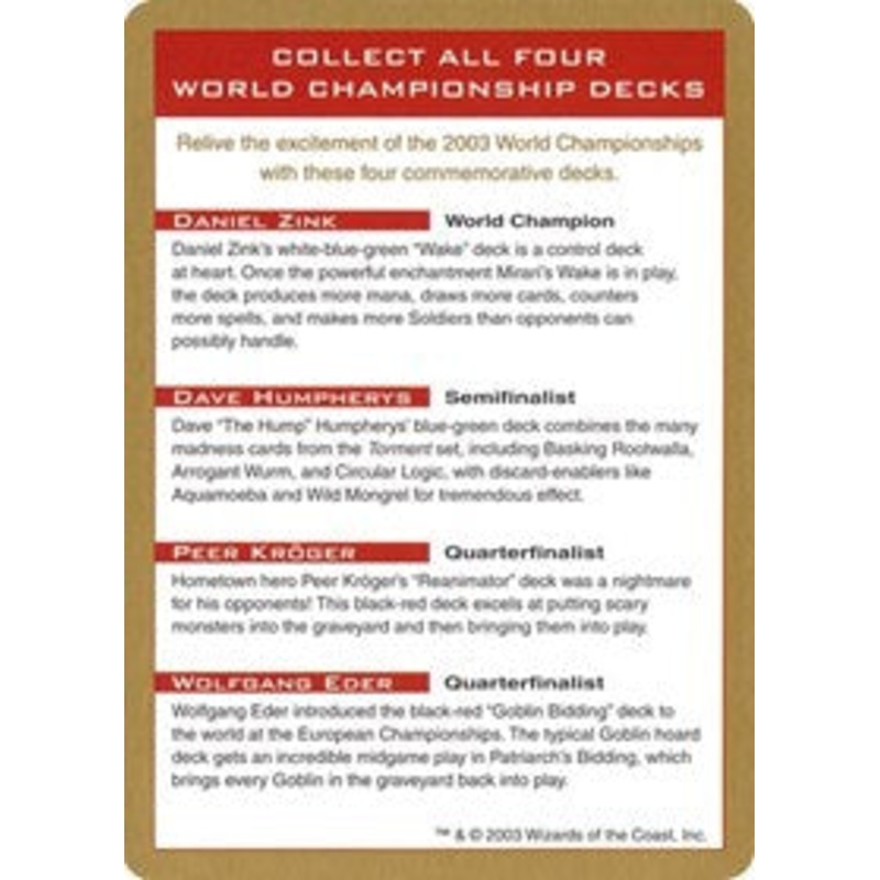 2003 World Championship Advertisement Card [World Championship Decks]