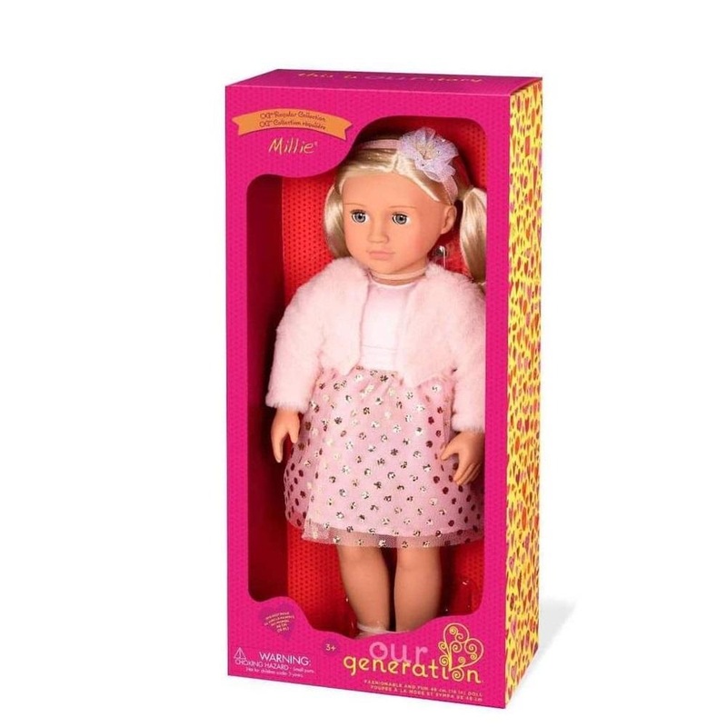 Our Generation Doll With Pink Glitter Dress Millie