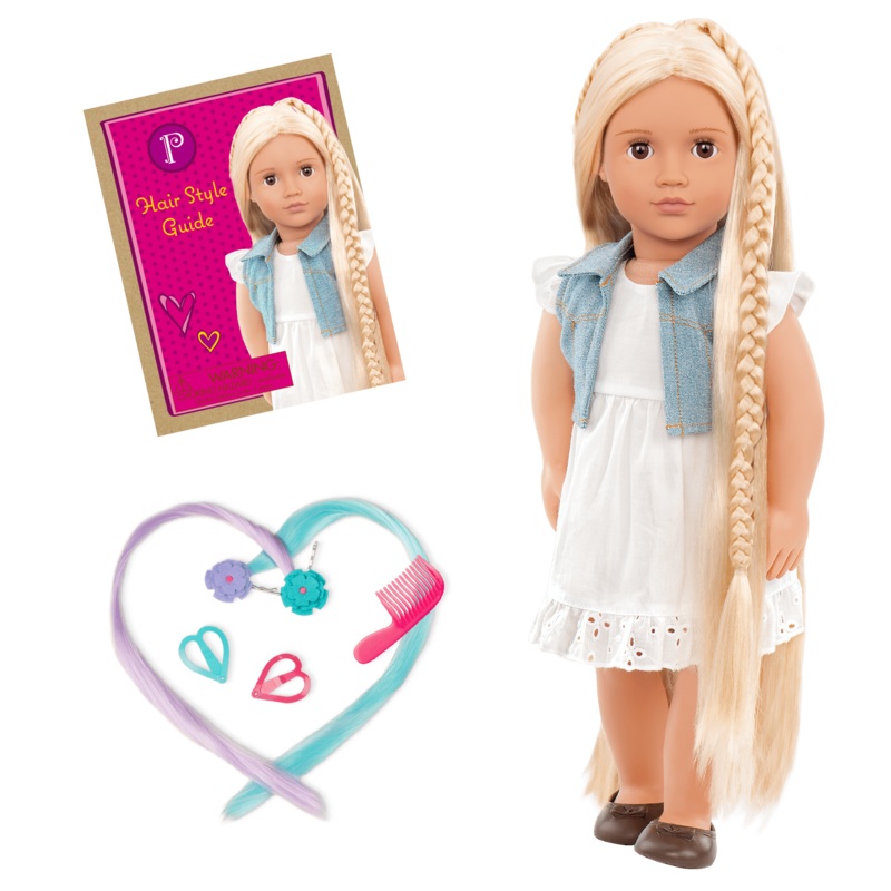 Our Generation Hair Grow Doll, Blond - Phoebe with Striped Ribbon