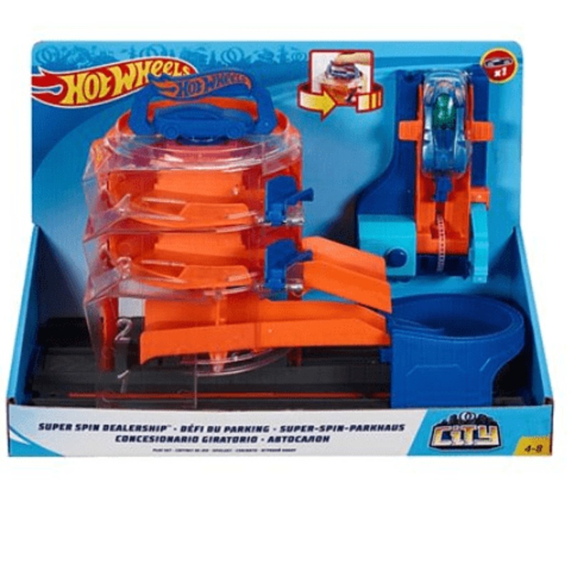 Hotwheels City Super Sets Play Set Asst Super Spin Dealership - Orange