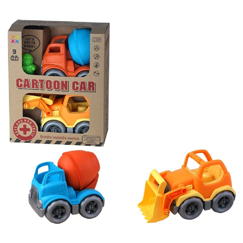 Roll Up Kids Eco Friendly Cartoon Car Double Pack Bricks Vehicle