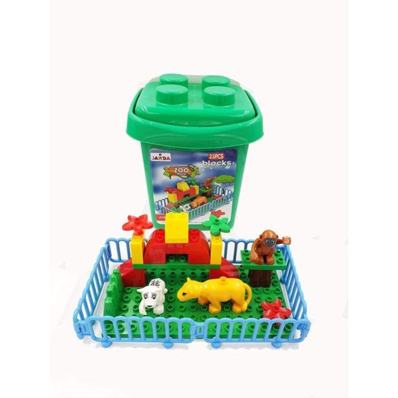 Zoo Park Building Block Set In Plastic Bucket