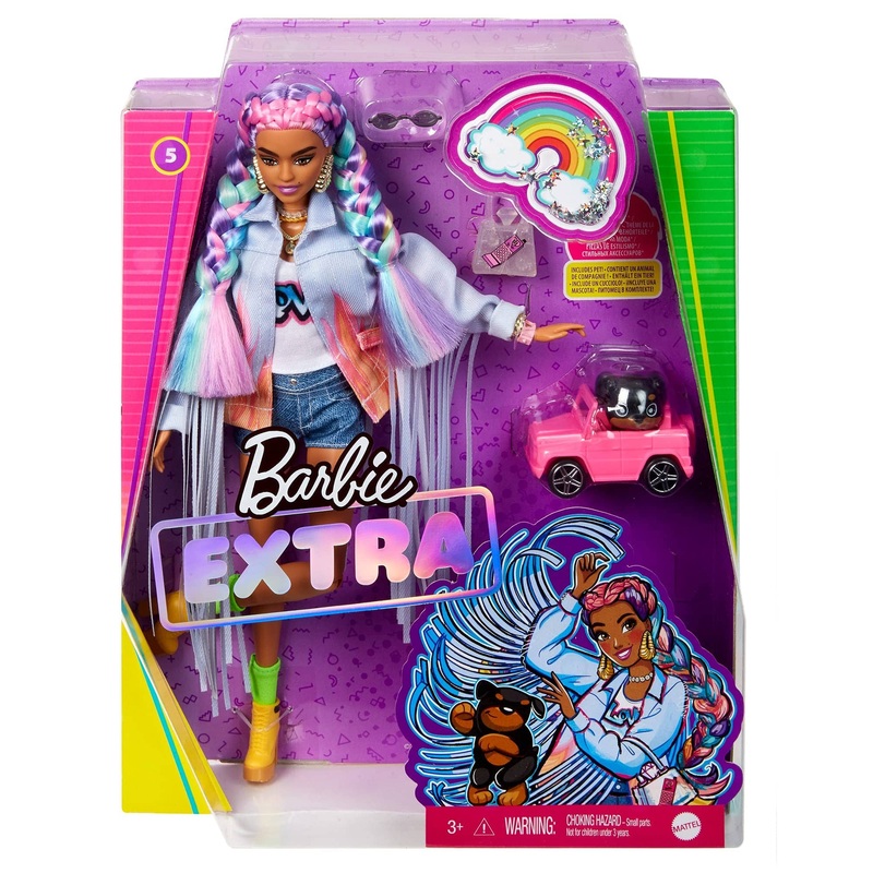 Barbie Extra Doll with Long-Fringe Denim Jacket