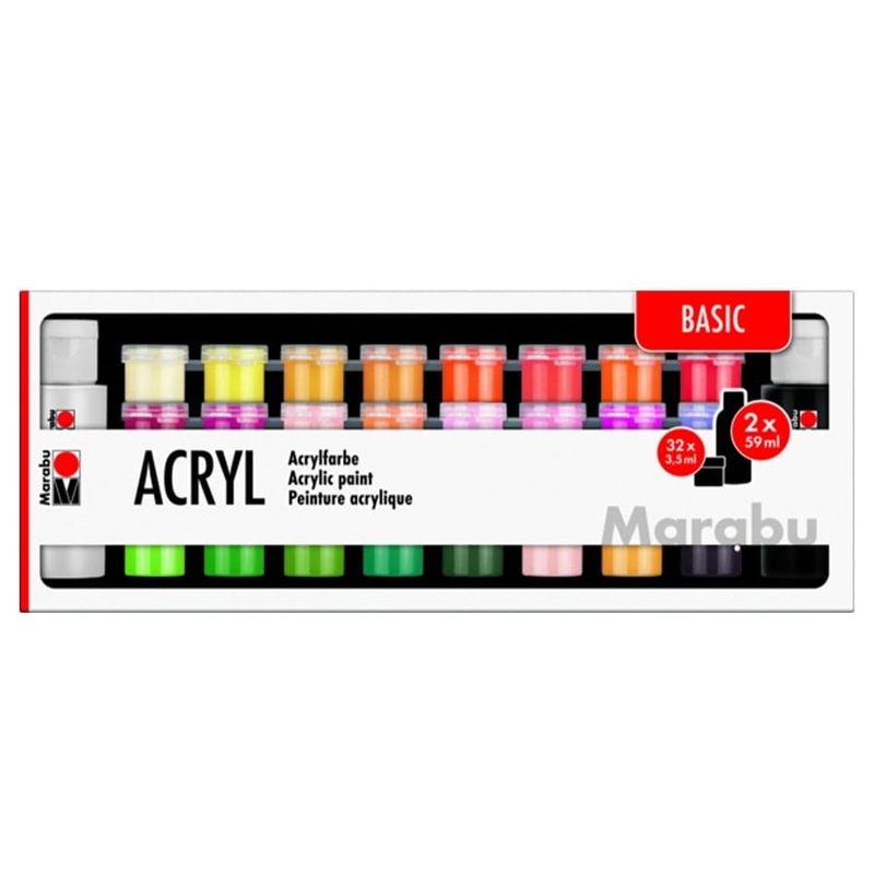 Marabu Acrylic Paints 34pc Assortment Basic