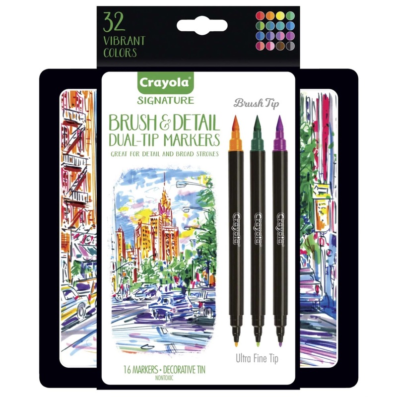 Crayola - Signature Brush & Detail Dual Ended Markers, 16 Count