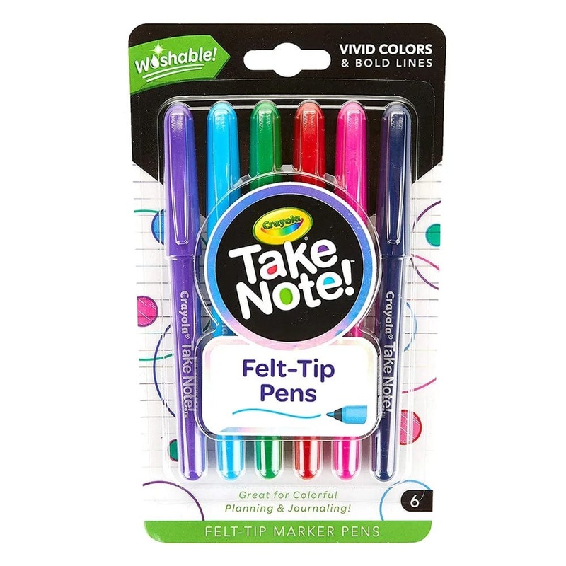Crayola - Take Note Washable Felt Tip Pens, Pack of 6