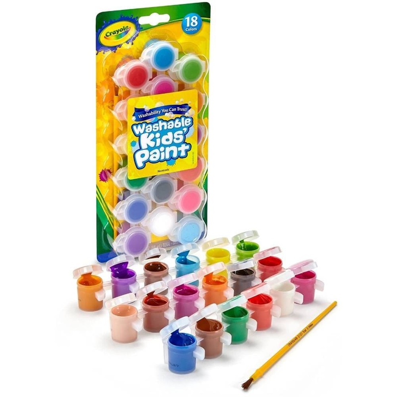Crayola 18 Washable Paint Pot w/ Brush Classic & Bold Colors