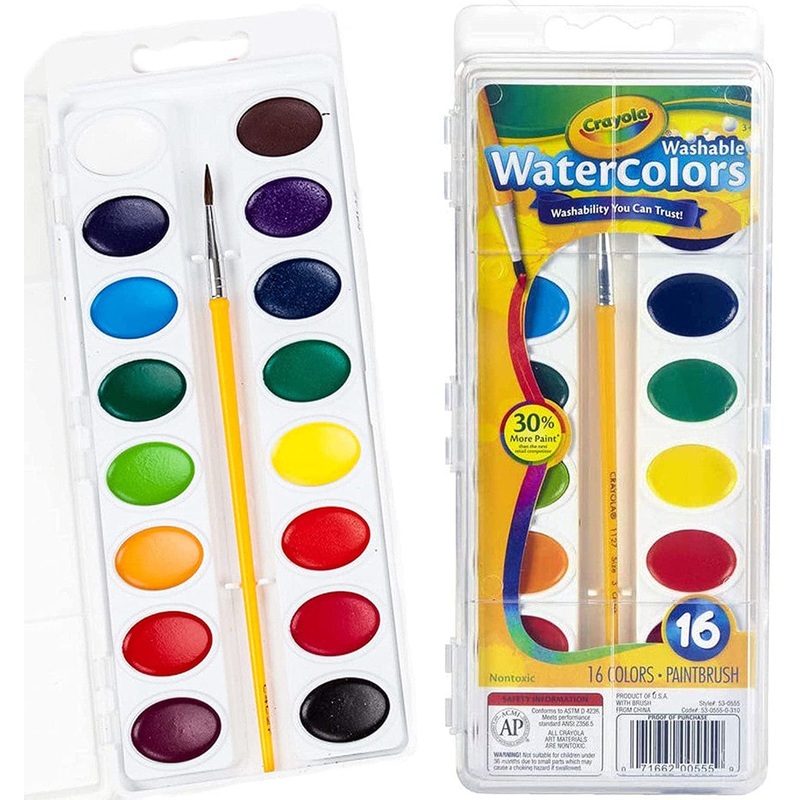 Crayola Washable Watercolor Pans with Plastic Handled Brush 16pc