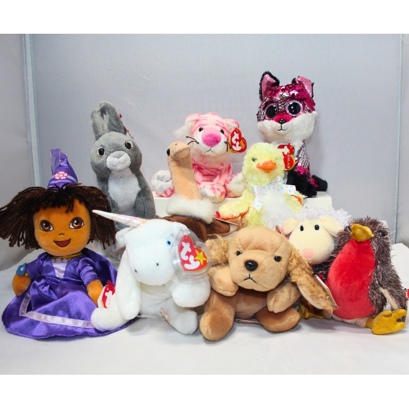 Lot of 10 Beanie Babies | Non-Mint Tags | Flippables, Dora, Unicorns, & More