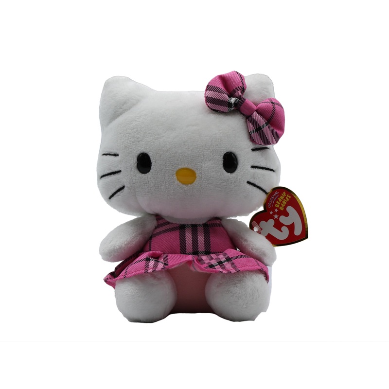 Ty Beanie Baby: Hello Kitty the Cat - Pink Plaid Dress