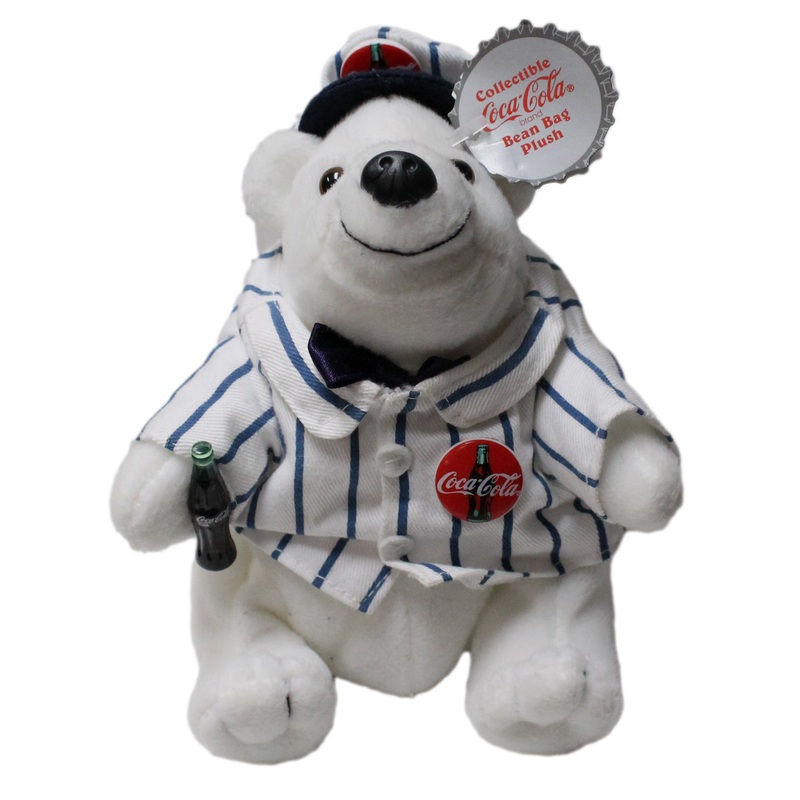 Coke Plush: Polar Bear dressed in Blue Striped Delivery Suit
