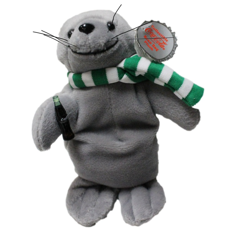 Coke Plush:  Seal in Green Stripe Scarf