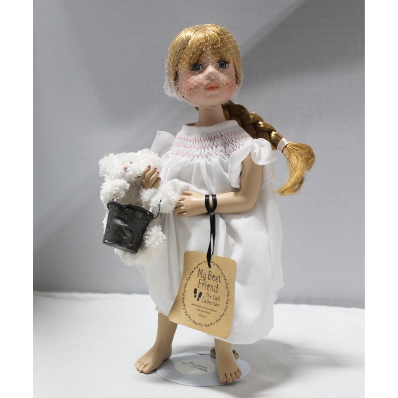 Boyd's Collection Doll, Joelle #485/I, with Bear in a Bucket & Doll Stand