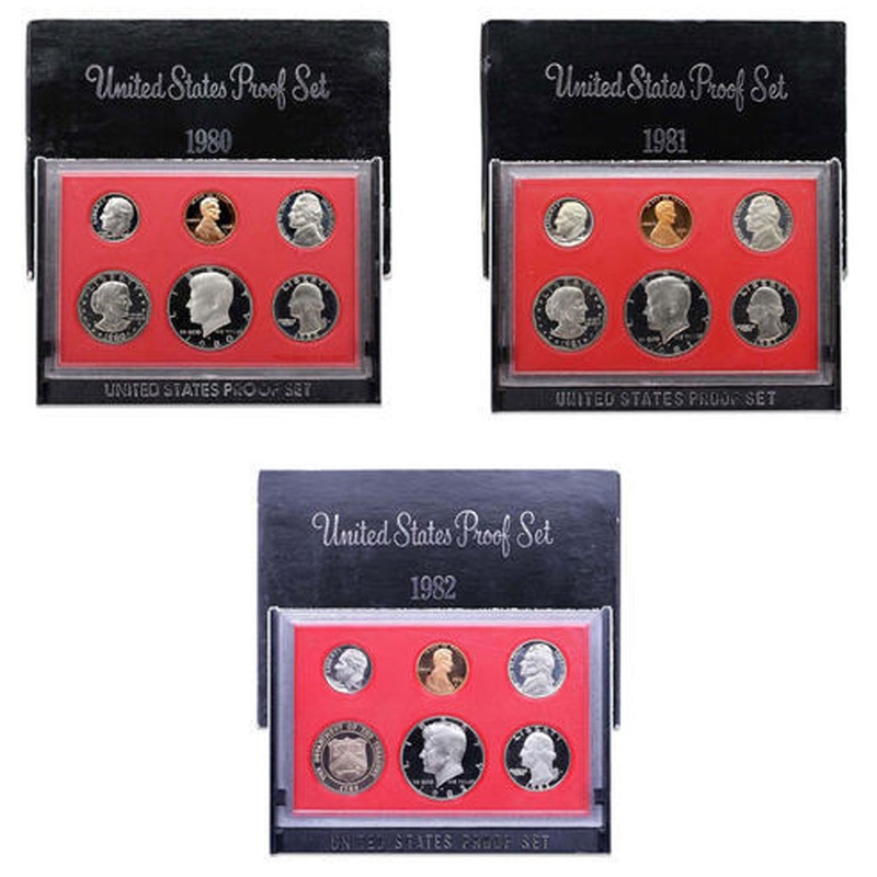 1980-1982 S Proof Set Run CN-Clad 3 Sets 17 Coins