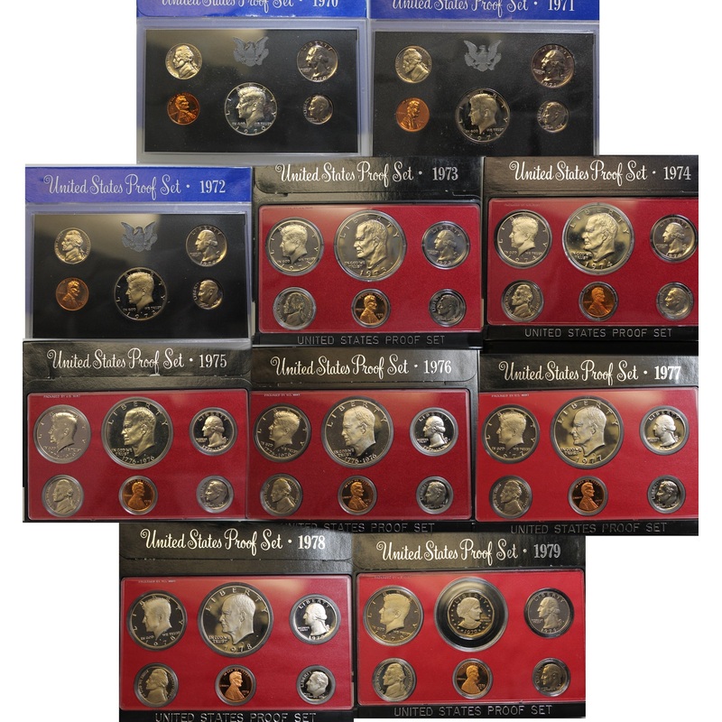 1970-1979 S Proof Set Run CN-Clad 10 Sets 57 Coins