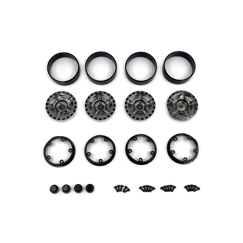 Hobby Plus 1/18 Scale Black Chrome Deep Star 1.2" Beadlock Wheels