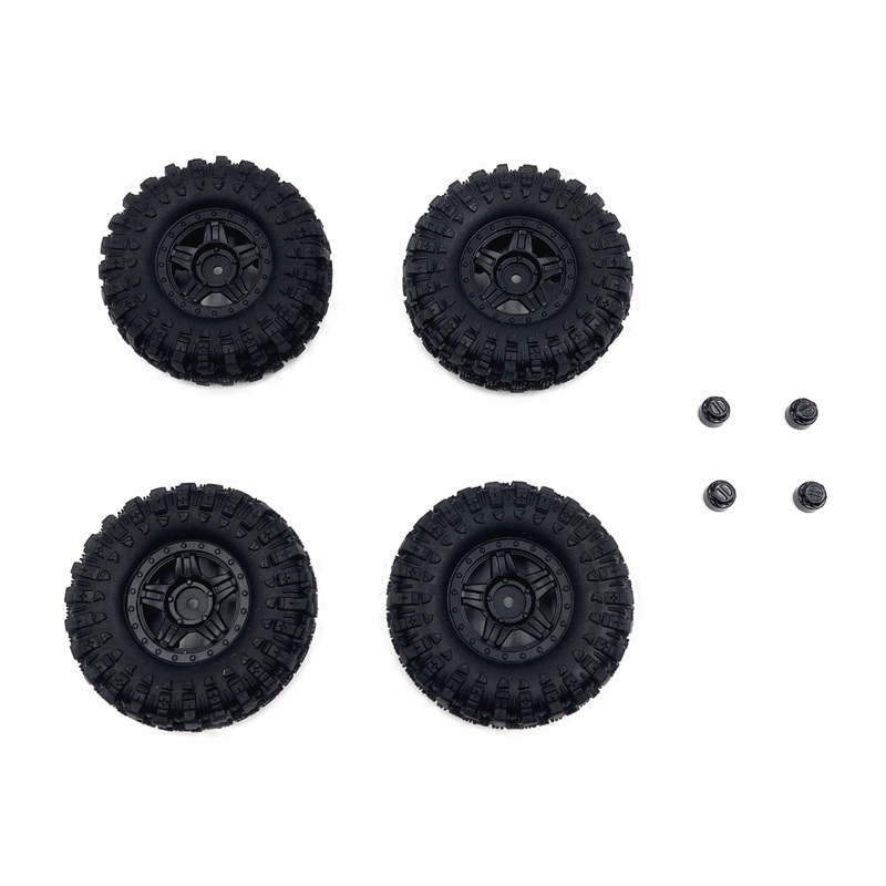 Hobby Plus 1/18 Scale Black Deep Star 1.2" Beadlock Wheel/Mudder XL Tire Set