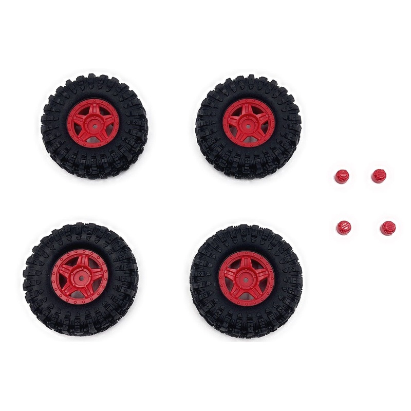 Hobby Plus 1/18 Scale Red Deep Star 1.2" Beadlock Wheel/Mudder XL Tire Set