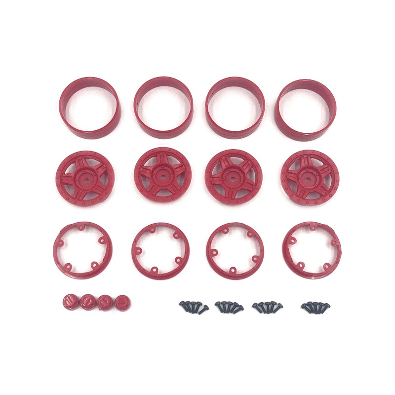 Hobby Plus 1/18 Scale Red Deep Star 1.2" Beadlock Wheels