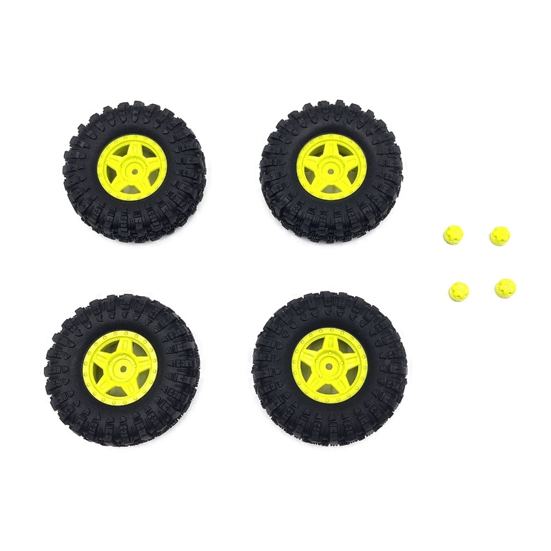 Hobby Plus 1/18 Scale Yellow Deep Star 1.2" Beadlock Wheel/Mudder XL Tire Set