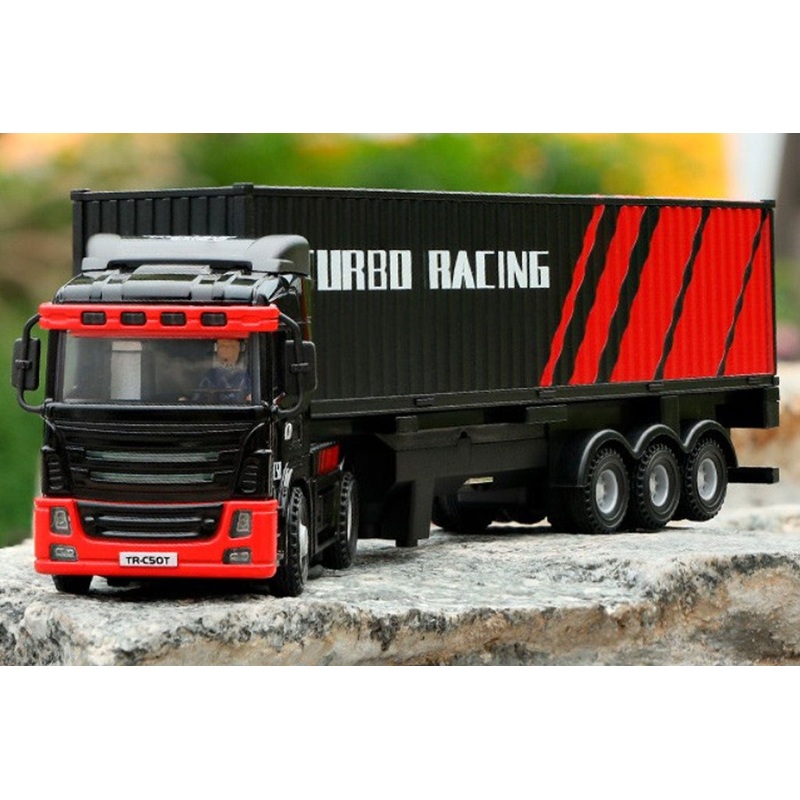 Turbo Racing Black 1/76 Scale Semi Truck with Trailer - RTR
