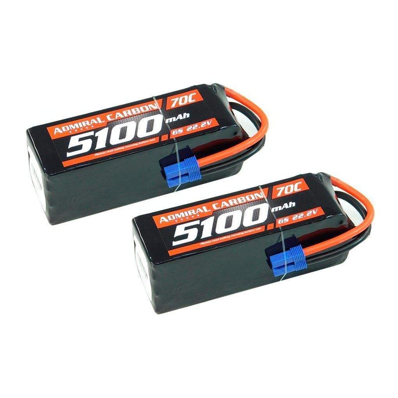 Admiral Carbon 5100mAh 6S 22.2V 70C LiPo Battery with EC5 Connector Multi-Pack (2 Batteries)